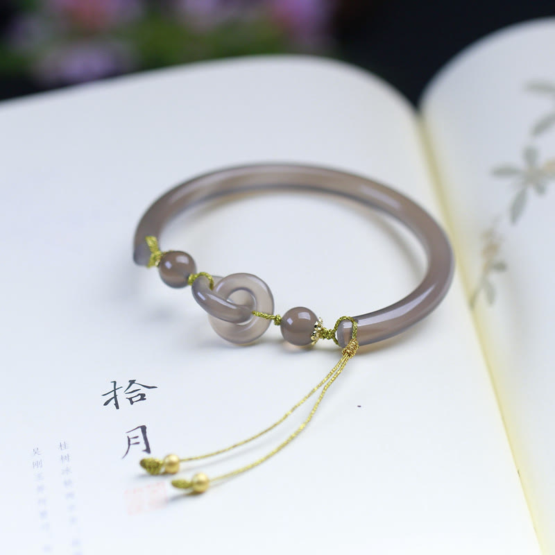 Nimara Ritual Natural Gray Agate Double Peace Buckle Balance Bracelet Bangle