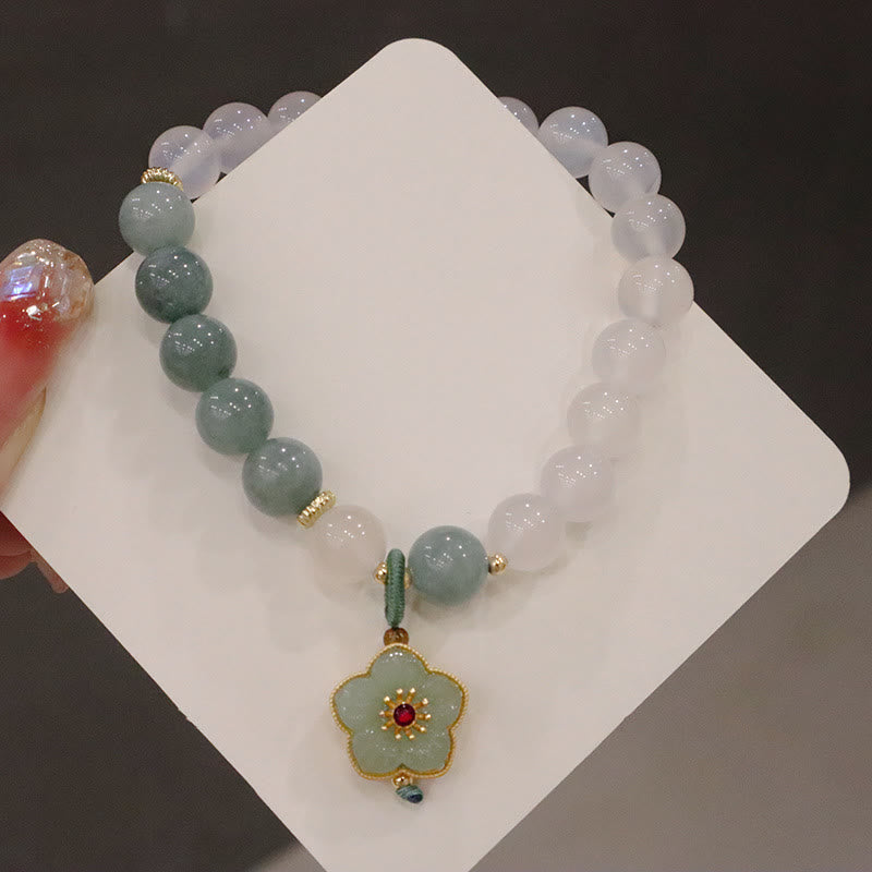 Nimara Ritual White Agate Jade Lotus Flower Peace Buckle Protection Bracelet