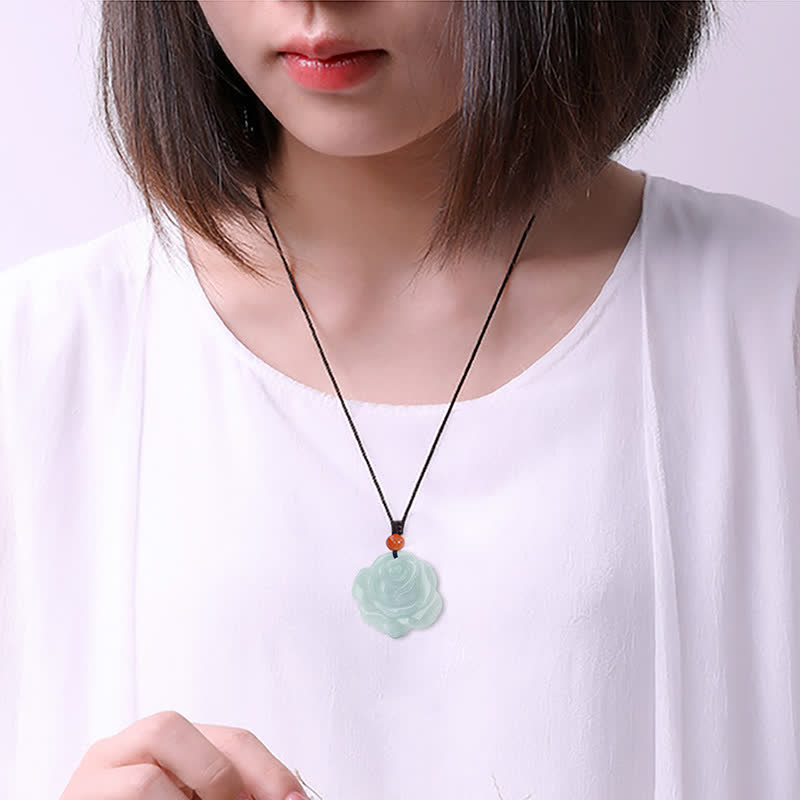 Nimara Ritual Lotus Pattern Jade Abundance Prosperity Necklace String Pendant