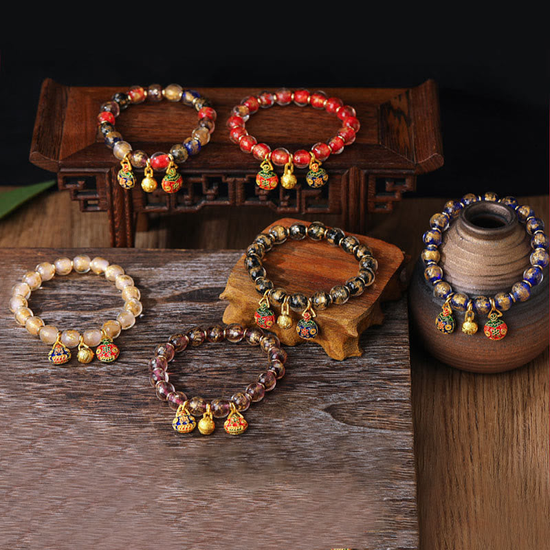 Nimara Ritual Gold Swallowing Beast Family Charm Gold Silver Foil Liuli Glass Bead Blessings Bracelet