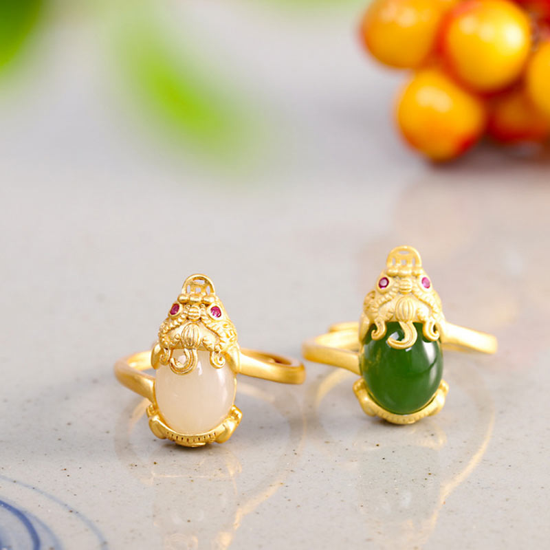 Nimara Ritual 18k Gold-plated Pixiu Jade Wealth Ring