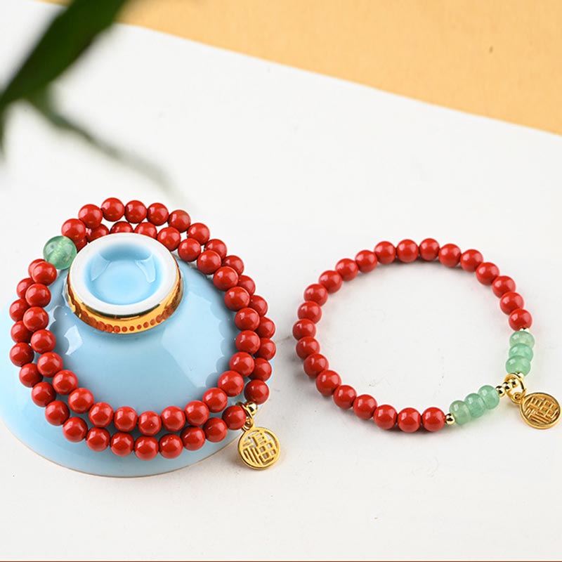 Nimara Ritual Tibetan Cinnabar Green Aventurine Luck Bracelet Necklace