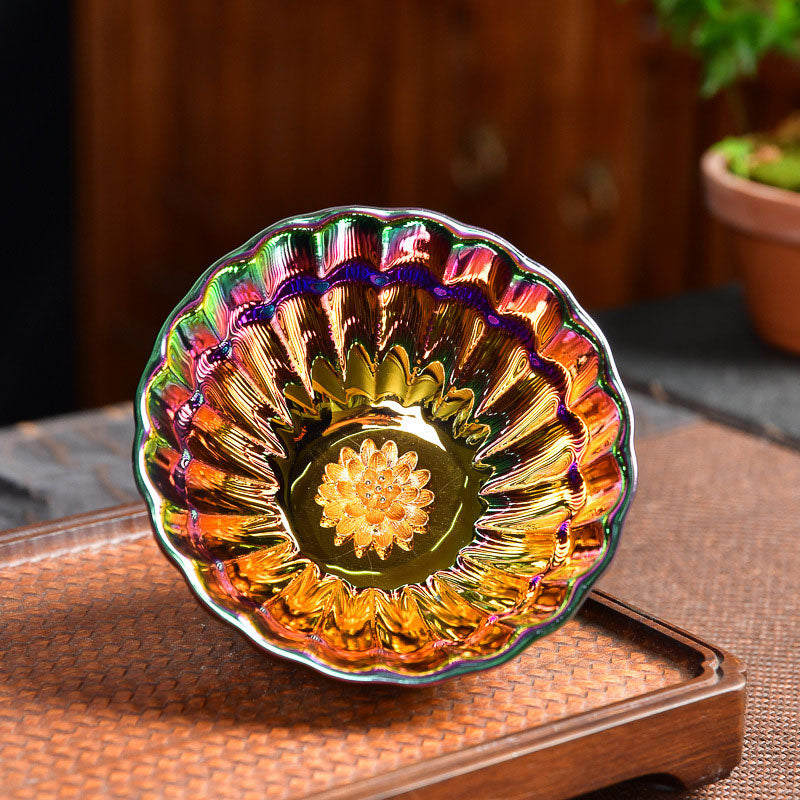 Nimara Ritual Lotus Peacock Inlaid Multicolored Chinese Jianzhan Ceramic Teacup Kung Fu Tea Cup