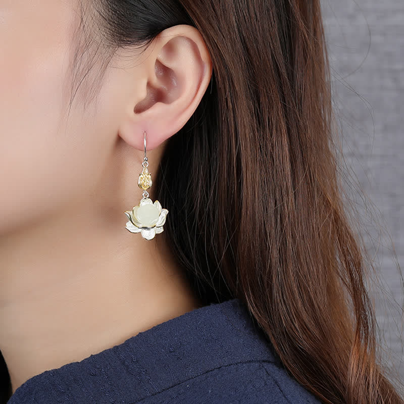 Nimara Ritual White Jade Protection Harmony Drop Earrings