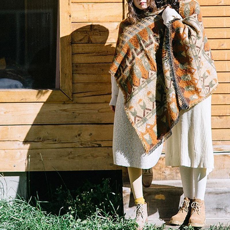 Nimara Ritual Tibetan Shawl Classic Geometry Pattern Winter Cozy Travel Scarf Wrap