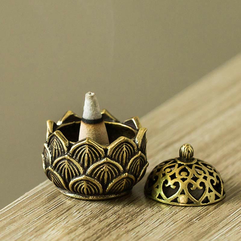 Nimara Ritual Tibetan Mini Lotus Pattern Meditation Copper Incense Burner