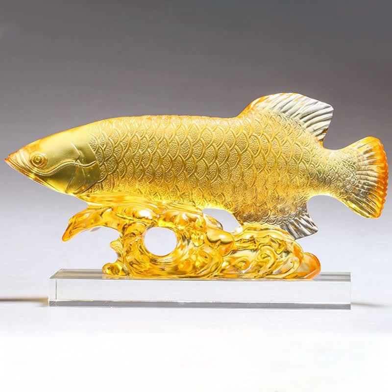 Nimara Ritual Handmade Liuli Crystal Koi Fish Art Piece Luck Home Office Decoration