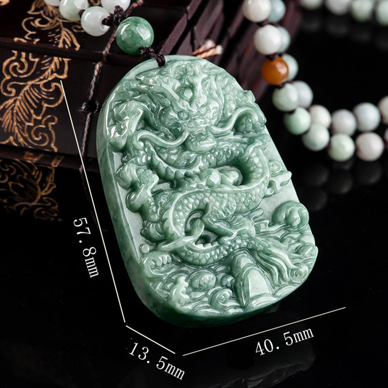 Nimara Ritual Chinese Zodiac Dragon Jade Prosperity Necklace Bead String Pendant