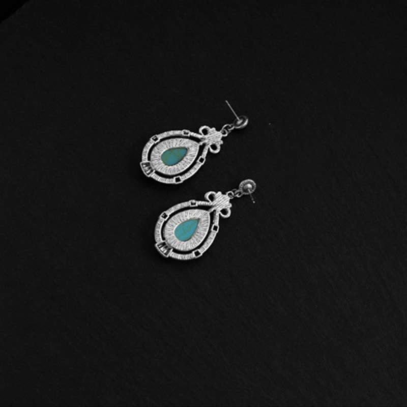 Nimara Ritual Tibet Vintage Turquoise Waterdrop Strength Drop Dangle Earrings Clips