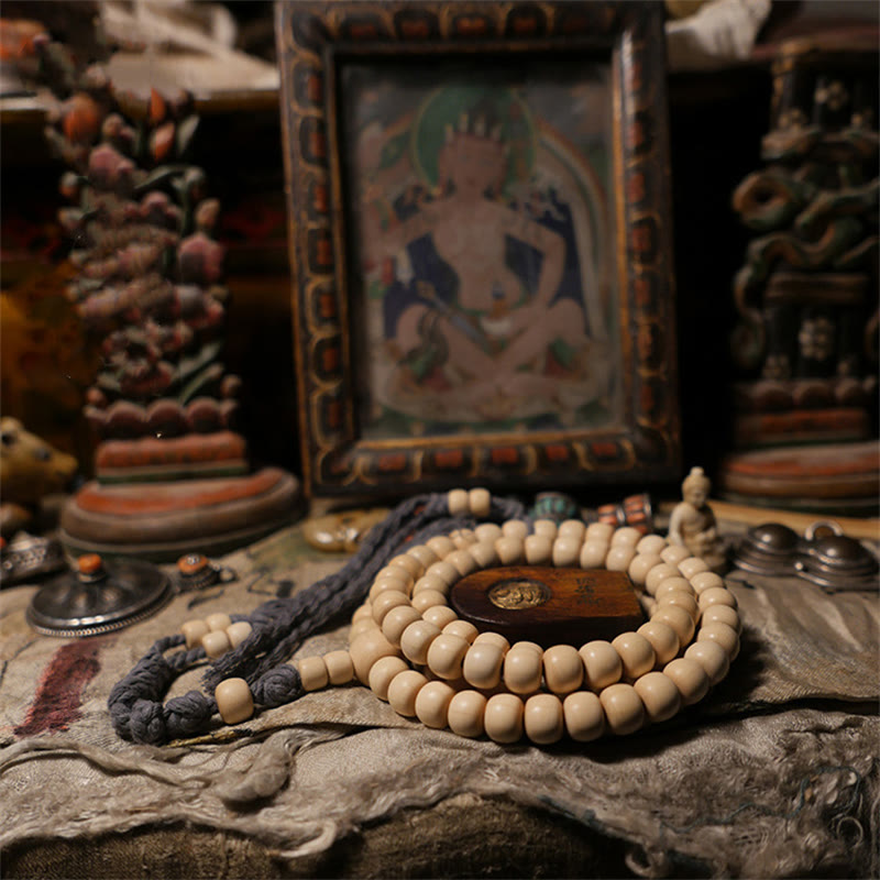Nimara Ritual 108 Mala Beads Abelia Biflora Wood Warding Off Evil Spirits Wrist Mala
