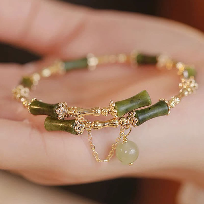 Nimara Ritual Bamboo Jade Pattern Luck Bracelet Bangle