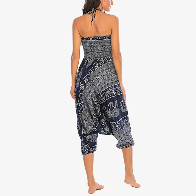 Nimara Ritual Two Style Wear Elephant Pattern Loose Smocked Harem Trousers Jumpsuit Women's Yoga Pants
