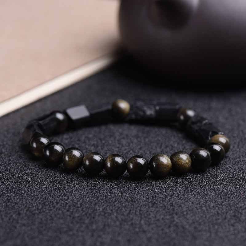 Nimara Ritual Gold Sheen Obsidian Black Tourmaline Wealth Bracelet