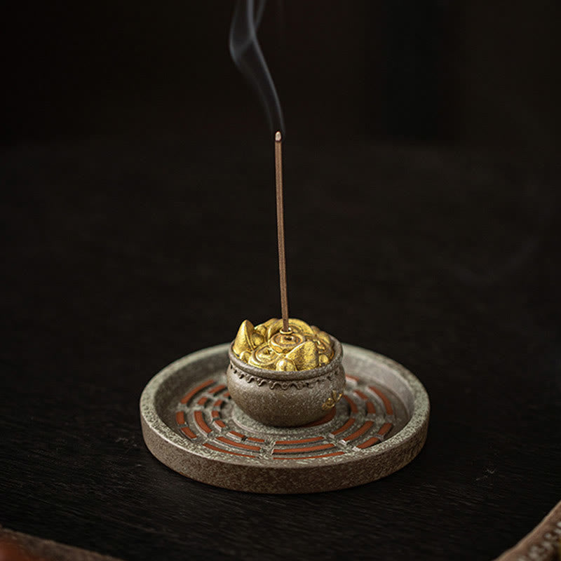 Nimara Ritual Small Treasure Bowl Lucky Bag Bagua Tray Healing Ceramic Stick Incense Burner Decoration