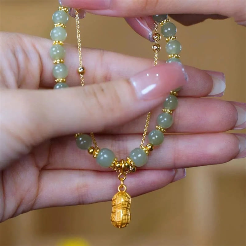 Nimara Ritual Jade Leaf Ginkgo Tulip Peanut Fu Character Luck Beaded Bracelet