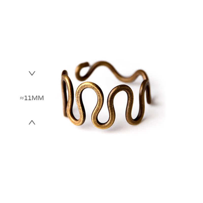Nimara Ritual Simple Curved Brass Design Copper Luck Wealth Adjustable Ring