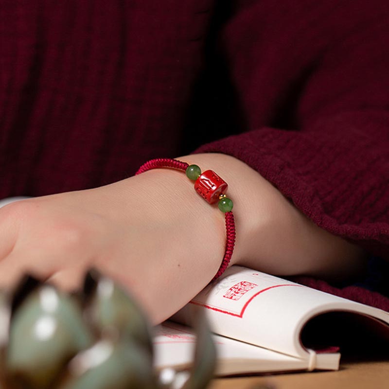 Nimara Ritual Tibetan Cinnabar Om Mani Padme Hum Engraved Blessing Braided Rope Bracelet