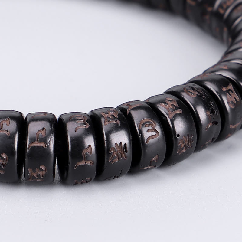 Nimara Ritual Tibetan Coconut Shell Beads Engraved Om Mani Padme Hum Mantra Positive String Bracelet