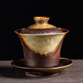 Nimara Ritual Vintage Brown Kiln Change Design Porcelain Ceramic Gaiwan Sancai Teacup Kung Fu Tea Cup And Saucer With Lid