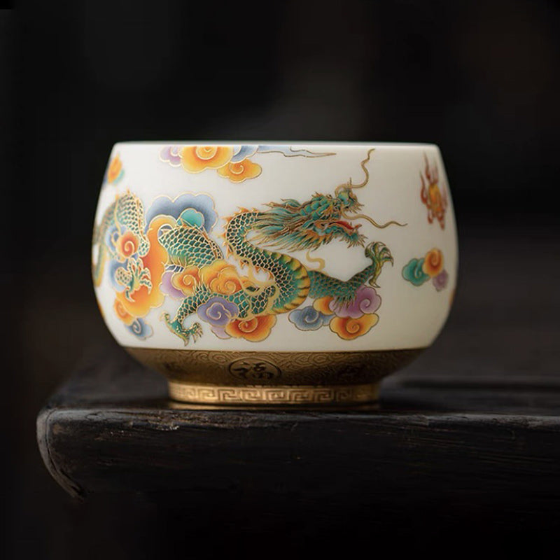 Nimara Ritual Dragon Phoenix Auspicious Clouds Ceramic Teacup Kung Fu Tea Cup