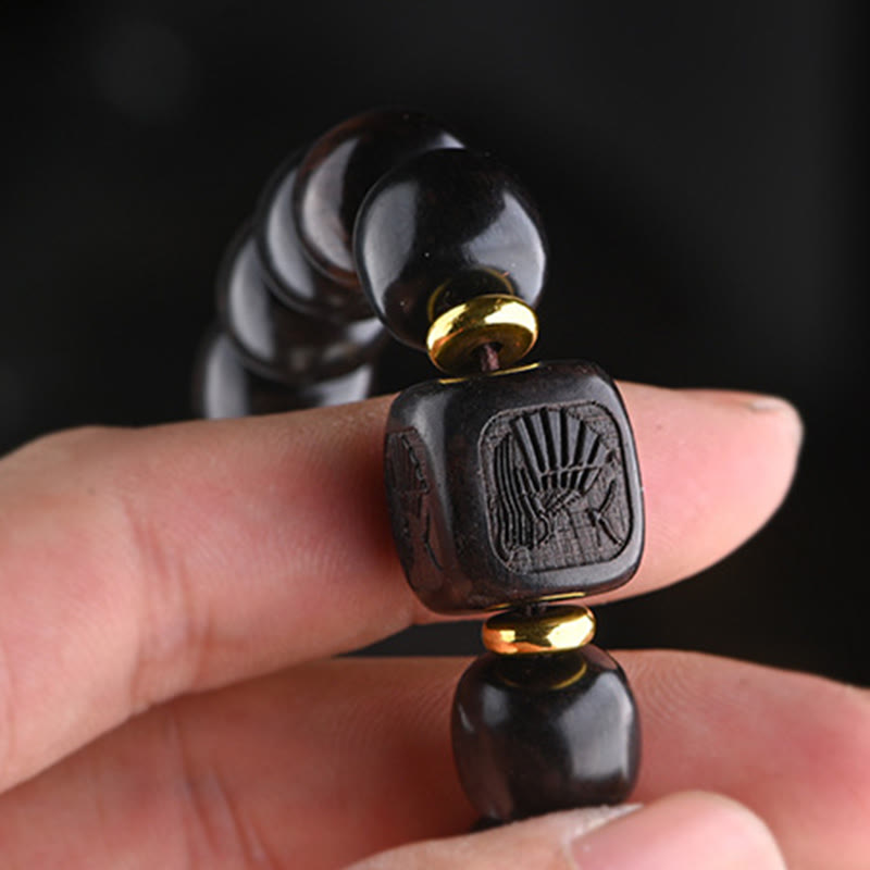 Nimara Ritual Tibetan Ebony Wood Barrel Beads Lucky And Treasure Balance Bracelet
