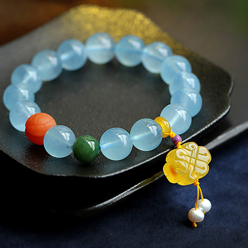 Nimara Ritual Natural Aquamarine Amber Chinese Knotting Charm Peace Bracelet