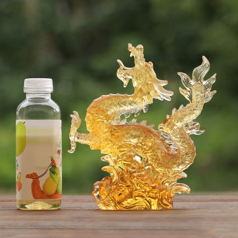 Nimara Ritual Handmade Chinese Zodiac Yellow Dragon Liuli Crystal Art Piece Luck Protection Home Office Decoration