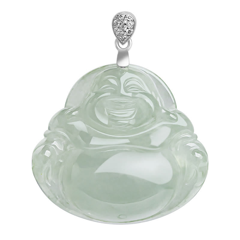 Nimara Ritual Natural Jade Laughing Buddha Prosperity Abundance Titanium Steel Chain Necklace Pendant