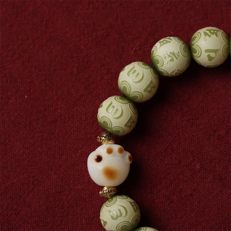 Nimara Ritual Green Bodhi Seed Cat Paw Om Mani Padme Hum Engraved Wisdom Bracelet