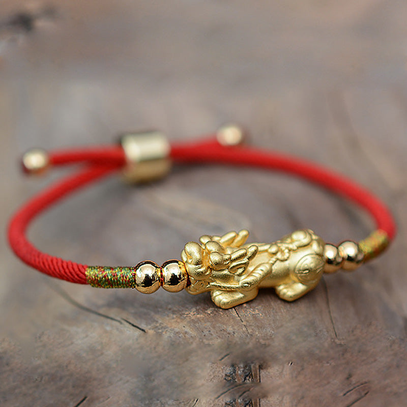 Nimara Ritual 24K Gold-Plated PiXiu Luck Red String Bracelet