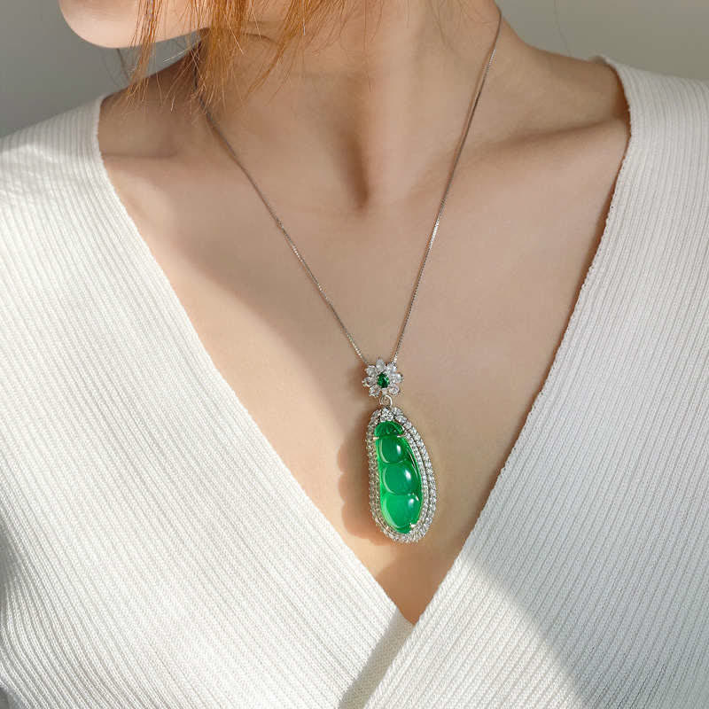 Nimara Ritual Fortune Bean Cyan Jade Luck Necklace Pendant