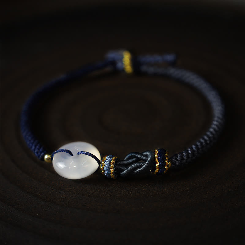 Nimara Ritual Handmade White Agate Peace Buckle Luck Happiness Protection Weave String Bracelet