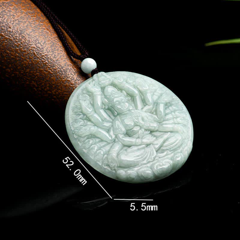 Nimara Ritual Thousand-Hand Kwan Yin Avalokitesvara Jade Blessing String Necklace Pendant