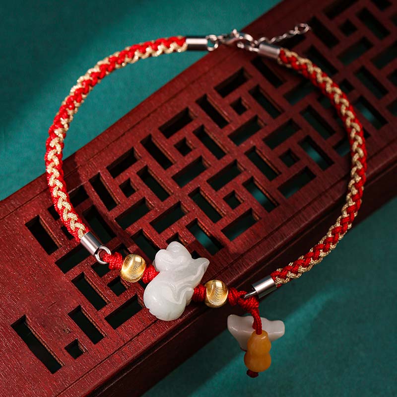Nimara Ritual Chinese Zodiac Jade Prosperity Red String Bracelet Anklet