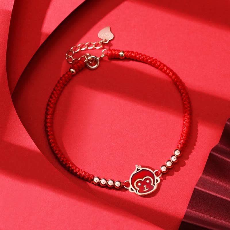 Nimara Ritual 925 Sterling Silver Chinese Zodiac Luck Faith Discolor Red String Bracelet