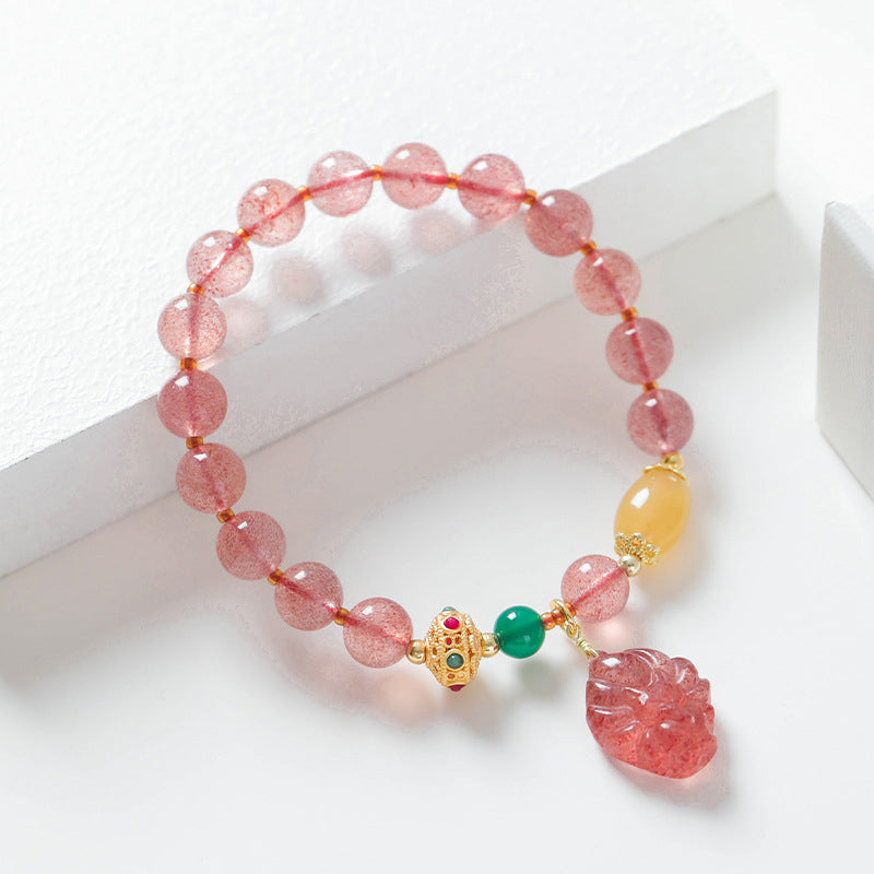 Nimara Ritual Natural Strawberry Quartz Nine Tailed Fox Healing Bracelet