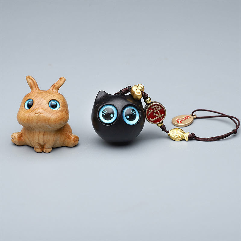 Nimara Ritual Green Sandalwood Mini Cute Animal Rabbit Cat Deer Whale Prosperity Phone Hanging Decorations