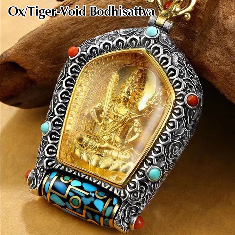 Nimara Ritual Tibet Chinese Zodiac Natal Buddha Thangka Prosperity Rotatable Dzi Bead Necklace Pendant