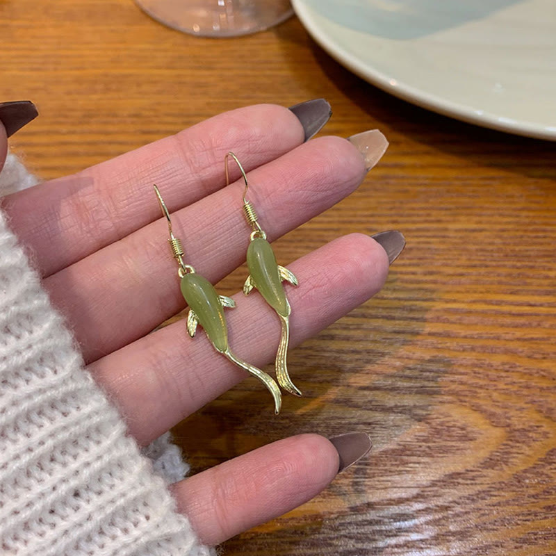 Luck and Healing Fish Pattern Jade Dangle Drop Earrings