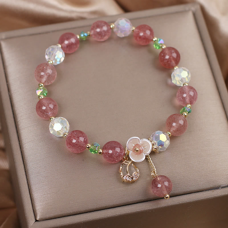 Nimara Ritual Strawberry Quartz Rutilated Quartz Fluorite Flower Healing Bracelet
