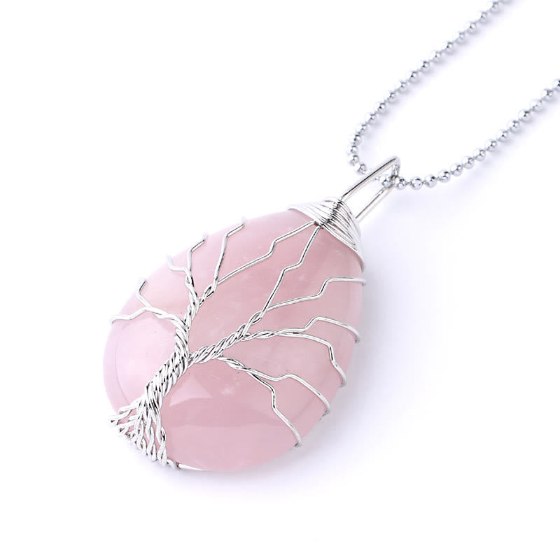 Nimara Ritual Natural Quartz Crystal Tree Of Life Healing Energy Necklace Pendant