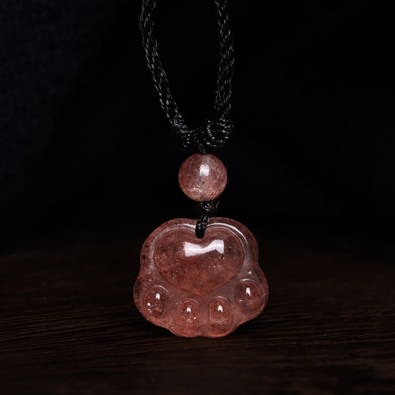 Nimara Ritual Strawberry Quartz Lovely Cat Paw Claw Healing Necklace Pendant