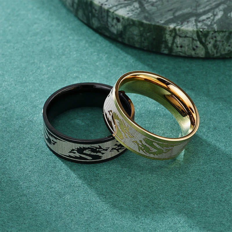 Nimara Ritual Dragon Carved Protection Strength Titanium Steel Ring