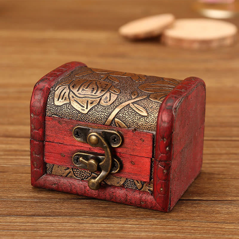 Nimara Ritual Retro Small Wood Jewelry Box Lotus Golden Grape Copper Coin Daffodil Grass Flower Jewelry Storage Box
