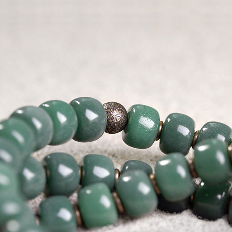 Nimara Ritual Cyan Bodhi Seed Dzi Bead Wisdom Peace Triple Wrap Bracelet