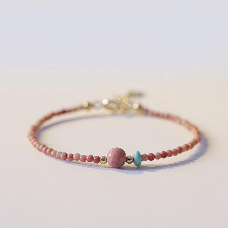 Nimara Ritual 14K Gold Plated Natural Rhodonite Loving Energy Chain Bracelet