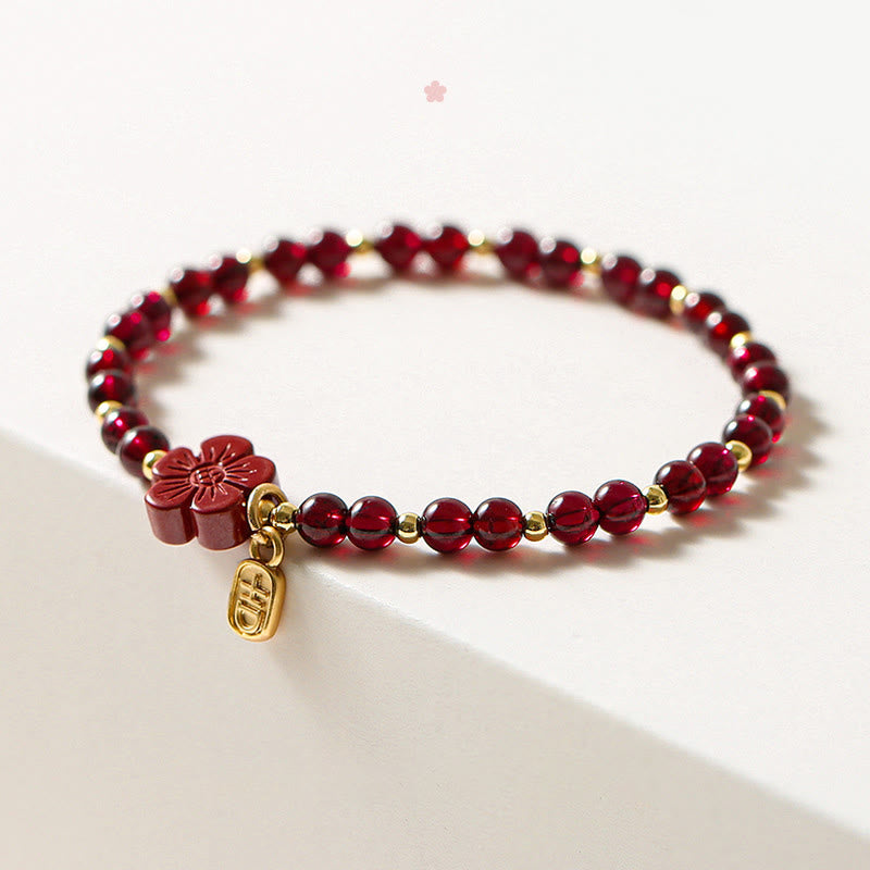 Nimara Ritual 14K Gold Plated Natural Garnet Cinnabar Flower Calm Bracelet