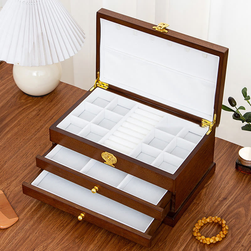 Nimara Ritual Retro Wooden Jewelry Box Three-Layer Jewelry Storage Box