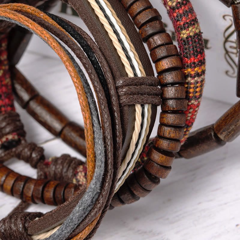 Nimara Ritual Wrap Hemp Cords Wood Beads Leather Bracelet