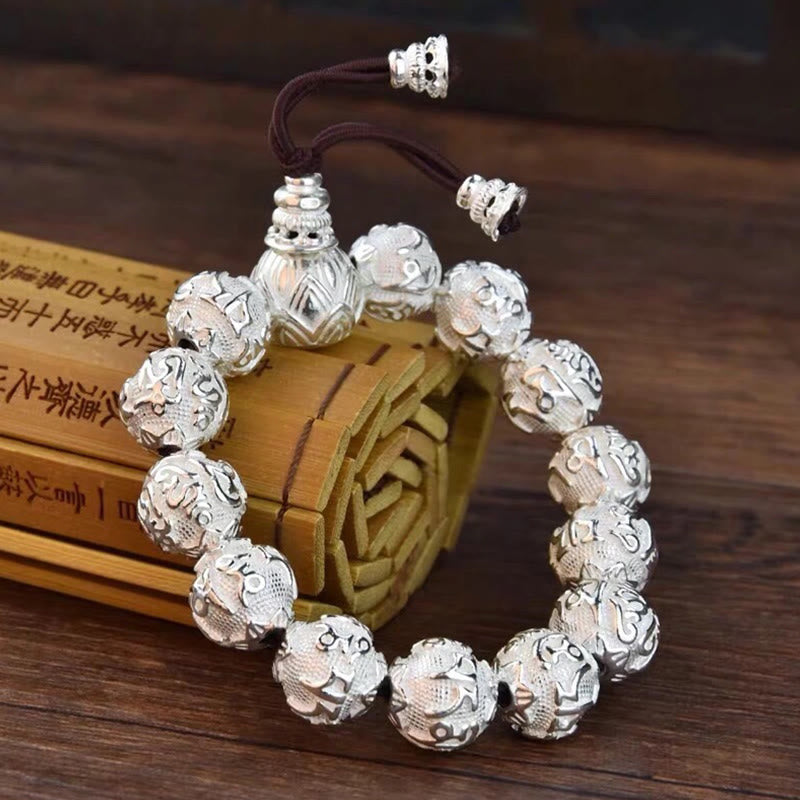 Nimara Ritual Tibetan Om Mani Padme Hum Carved Alloy Beads Amulet Bracelet
